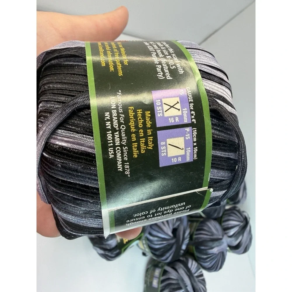 Lion Brand Yarn Incredible Ribbon Yarn Lot Of 17 Accent On Black 100% Nylon